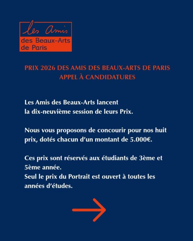 ‼️Appel à candidatures prix des #amisdesbeauxartsdeparis 2026‼️