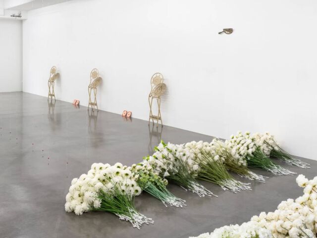 En images l'exposition de Ruoxi Jin @ruoxijin "Ma félicité" @fraciledefrance elle est diplômée des des Beaux-Arts de Paris en 2024 et lauréate du programme "l'entrée en collection" promu par les Amis des Beaux-Arts de Paris.

À travers ses interventions in-situ, ses sculptures et ses récits semi-autobiographiques et semi-fictionnels, Ruoxi Jin tisse une généalogie familiale et crée un monde parallèle fait de vérités et de légendes, de mémoire et de projection. Des narrations autour des membres de sa famille, de deuils permettent la remémoration de vies passées et de fragments de récits oubliés. Le passage entre la vie et la mort est la source d’une réflexion sur la réincarnation qui facilite selon Ruoxi Jin, la porosité entre soi et l’autre et renforce l’empathie. Ainsi, une pierre peut devenir un humain, un humain une abeille, et vice versa.

Visite en compagnie de l’artiste et de la commissaire @maelle.dault Daul

Crédit /légende :
Vue d’exposition, MA Félicité, Ruoxi Jin. Frac Île-de-France, Le Plateau. Photo Martin Argyroglo.